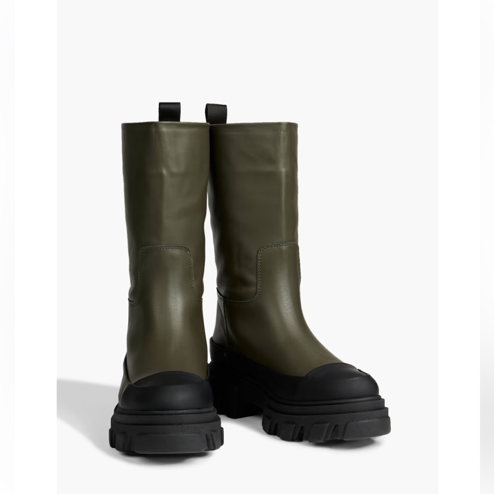 NEW Ganni sz 38 Tubular leather boot with rubber trim